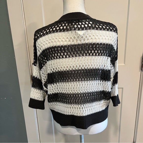 Madewell Relaxed Open Stitch White & Gray Striped Sweater Tee medium - Picture 7 of 12